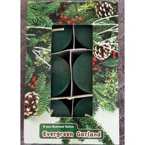 6 Piece Evergreen Garland Green Scented Votive Candles 5.5"X3.54"X1.97"